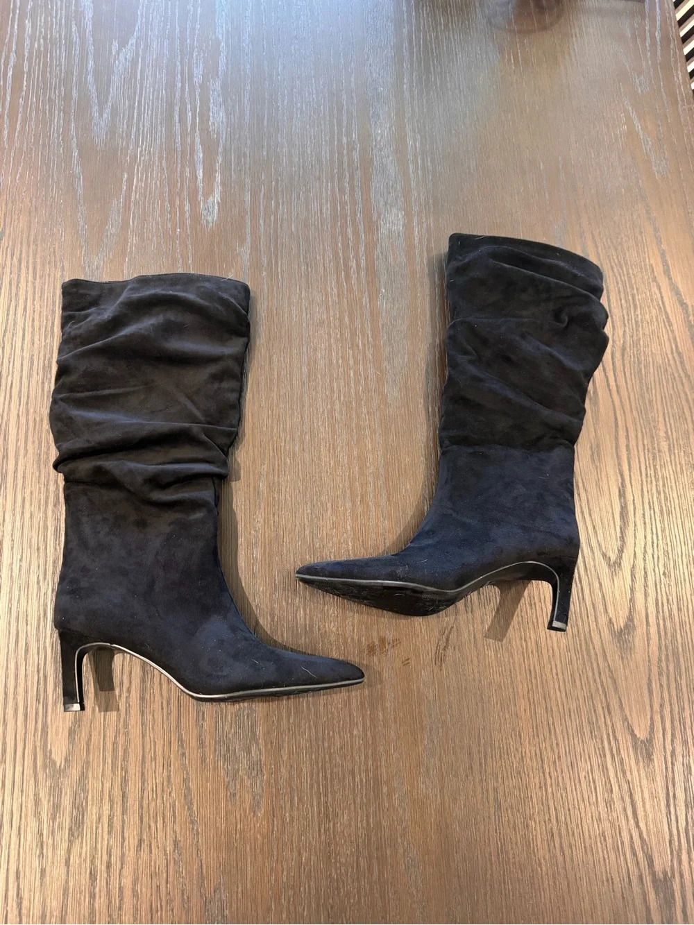 Black Size 10 suede look calf zip up boot wrap th kitten heels
